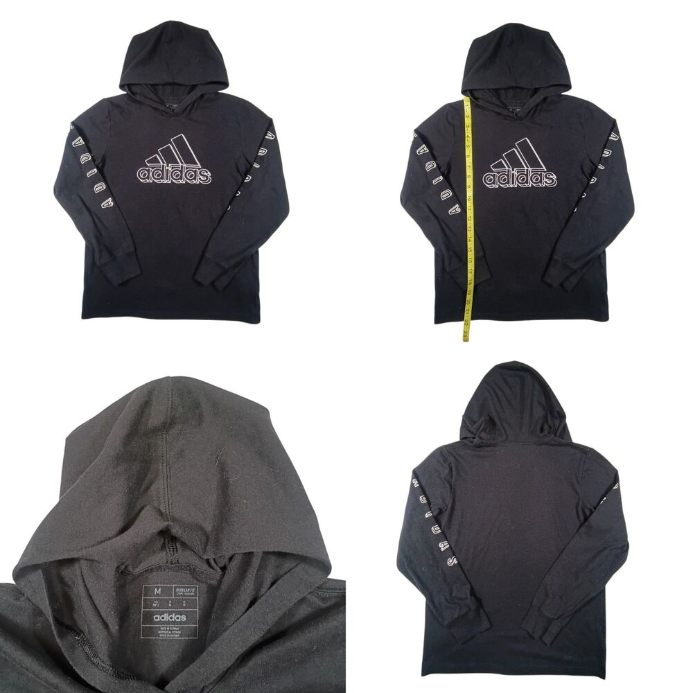 Adidas Youth Medium Long Sleeve T-Shirt Black Big Logo Graphic Athletic Tee